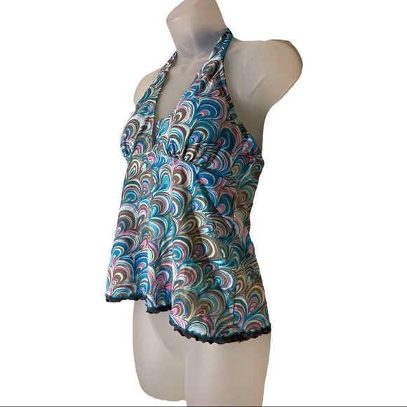 Free Country Womens Tankini Swim Top Halter Tie Multicolor Swirl Pattern Medium - Picture 3 of 16